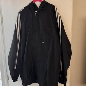Adidas Men's Black Windbreaker with White Accents